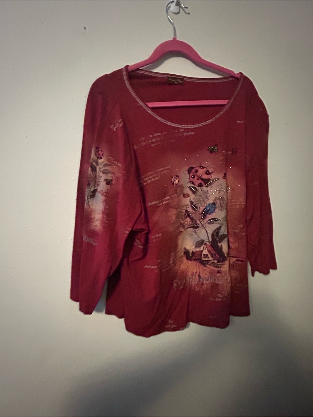 Flower N Ring Women's Red Graphic Long-Sleeve Scoop Neck Top